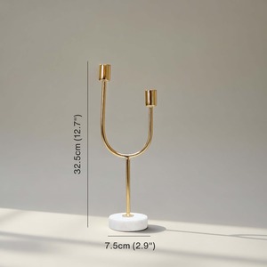 Candelabro Dorado en Forma de U con Base de Mármol de 32.5cm, Decoración para el Hogar, Soporte Metálico - Product Image 1