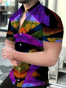 Men's Casual Short-Sleeved Button-<b>Down</b> Shirt Digitally Printed Geometric Pattern Spandex/Polyester Quick Dry Street Music Adults - Product Image 1