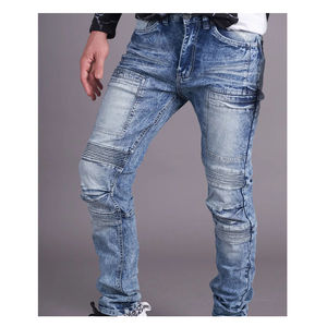 Jean pour homme High Street bleu clair, coupe slim, en denim stretch, design déchiré et réparé, taille haute, technique colorée, vente en gros - Product Image 1