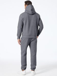 Ensemble de survêtement en molleton de coton 380 GSM personnalisé pour homme, sweat à capuche zippé et pantalon de jogging, couleur blanc uni, broderie, vêtements de sport d'hiver haut de gamme - Product Image 1