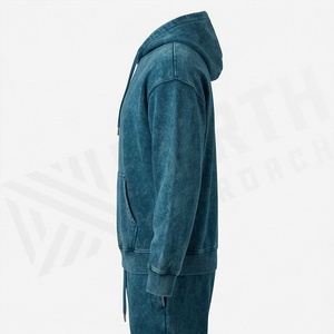 Custom <b>Distressed</b> Embroidery Mens Acid Wash Oversized Stacked Pants Sun Faded Pullover Hoodies Breathable Tracksuits - Product Image 3