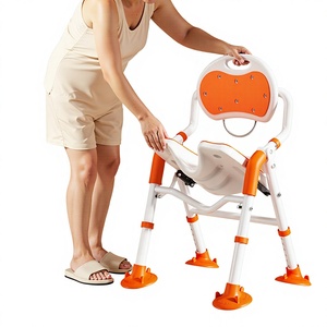 KS Folding <b>Bathroom</b> <b>Stool</b> For Seniors Non Slip Aluminum Alloy With Suction Cups Shower Seat Cushion Orange - Product Image 2