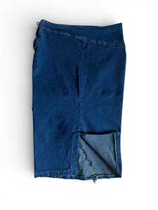 Jupe midi en jean asymétrique pour femme GRACE COLLECTION, avec ceinture simple, délavée, bleu foncé, coupe classique, pour l'hiver - Product Image 4