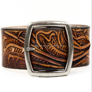 Hand Carved Leather <b>Tooled</b> Western Belt with Floral Embossed Unique Design Strong and Durable Genuine Leather Western Belt - Product Image 1