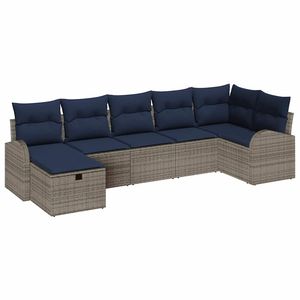Ensemble de jardin en polyrotin gris et bleu marine avec canapé à coussins et rangement - Product Image 2
