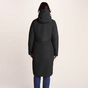 Veste d'hiver longue en duvet imperméable noire pour femme, avec capuche, légère, coupe-vent. - Product Image 6