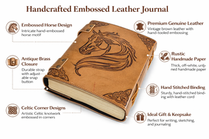 Diario de Cuero Grabado a Mano con Motivo Ecuestre, Cubierta Marrón Vintage, Cuaderno de Papel Hecho a Mano con Cierre de Correa - Product Image 6