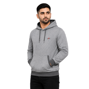 Sweat-shirt à capuche gris pour homme, couleur unie, style streetwear décontracté, logo frontal, en molleton tricoté, pour l'automne, 300g - Product Image 3