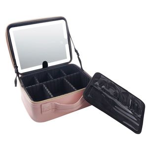 Borsa da Viaggio Professionale Multistrato ad Alta Capacità con Tracolla per Cosmetici e Accessori, Colore Rosa - Product Image 3