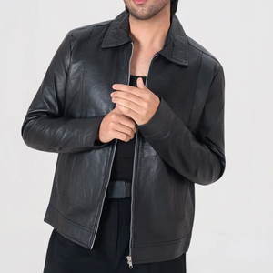 Icon by Gilani Chaqueta de cuero negra para hombre - Chaqueta de motociclista negra - Product Image 3