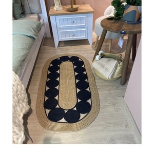 On Sale Oval Jute Bath Rug Geometric Pattern Braided Non Slip Rubber Backing Modern Style Flat Pile Bathroom Decor - Product Image 3