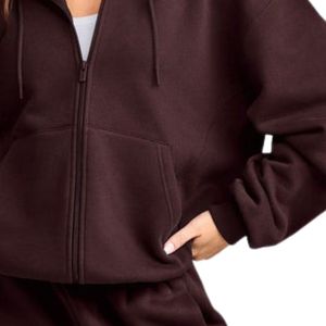 Sudadera con capucha informal para mujer con cremallera, forro polar oversize, chaqueta con capucha de manga larga, ajuste holgado, tops cálidos para ropa urbana - Product Image 6