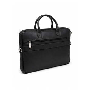 ELYSIAN INDUSTRIES Modern Unisex Genuine Leather Briefcase Solid Black Zipper Closure Soft Handle Adjustable Strap Polyester - Product Image 6