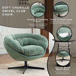 Sedia da Ufficio COMFY in Metallo Nero, Rivestita in Ciniglia, Girevole a 360 Gradi, Poltrona Club/Accento con Cuscino Rimovibile per Soggiorno - Product Image 2