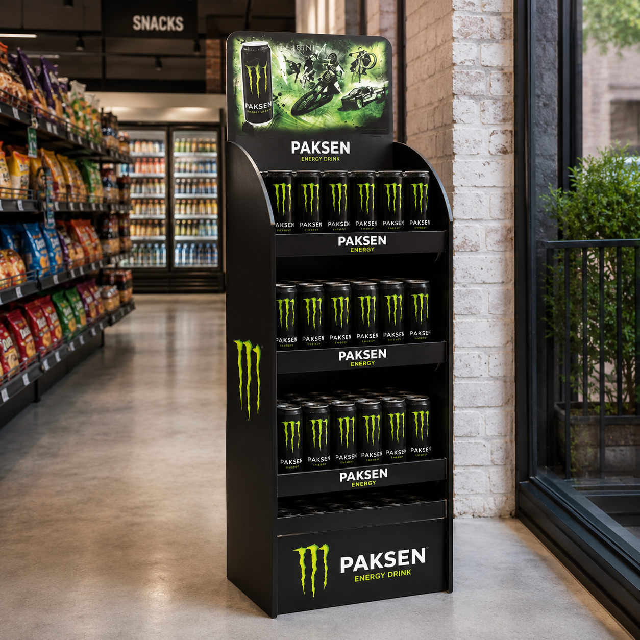 耐久性に優れたモンスターエナジードリンクディスプレイスタンドで