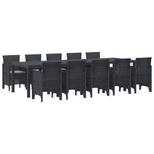 Set da pranzo da giardino in polyrattan antracite con cuscini, collezione da 11 pezzi - Product Image 1