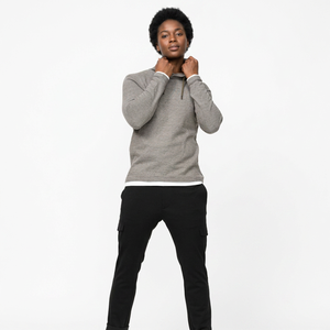 Ensemble de survêtement décontracté pour homme, sweat à capuche gris à demi-zip avec cordon de serrage et pantalon cargo noir, couleur unie, manches longues, pour l'automne - Product Image 3