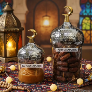 โถแก้วเก็บของทำมือสุดฮิตปี 2026 ดีไซน์สวยงามสำหรับตกแต่งโต๊ะในเดือนรอมฎอน รุ่นใหม่พร้อมฝาทรงมินาเร็ตและเหยือกสำหรับเทศกาลอีด - Product Image 1