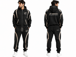 Premium Men's Black Hoodie Tracksuit Set Custom Streetwear <b>Zip</b> <b>Up</b> <b>Jacket</b> Jogger Pants Sportswear Casual Training Outfit Fashion - Product Image 1