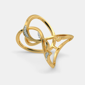 Geometric Yellow <b>Gold</b> <b>Cocktail</b> <b>Ring</b> With Pave Set Round Diamonds Minimalist Design Unisex Everyday Wear - Product Image 1