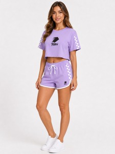 Ensemble décontracté d'été pour femme, le plus vendu, avec logo personnalisé, en matière fraîche, motif uni, design tendance, ensemble court à prix réduit - Product Image 5
