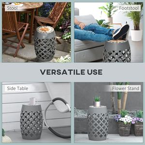 Mesa Auxiliar Redonda Gris de 12 Pulgadas para Patio, Taburete de Exterior, Mesa Decorativa de Mosaico para Jardín, Soporte Versátil para Plantas - Product Image 5