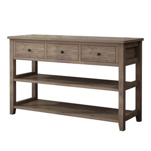 Wash Gray Console Table with <b>Wood</b> <b>Frame</b> and Legs 3 Drawers and 2 Open Shelves <b>for</b> Entryway or <b>Sofa</b> Table - Product Image 3