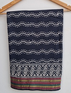 Hand Block Print With Zari Border <b>Sarong</b> Boho Swim Cover Up Indian Pareo Summer Bikini <b>Wrap</b> Skirt Lightweight Travel Scarf - Product Image 2