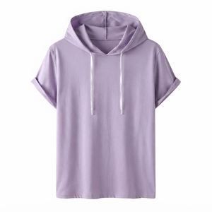 Camiseta de Manga Corta con Capucha para Hombre, Color Sólido, Transpirable, de Algodón, Informal, para Verano, con Logotipo Personalizado - Product Image 1