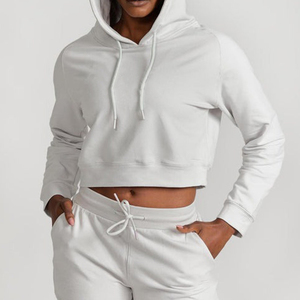 Sweat-shirt à capuche court pour femme, surdimensionné, en molleton, style streetwear, marque privée - Product Image 4