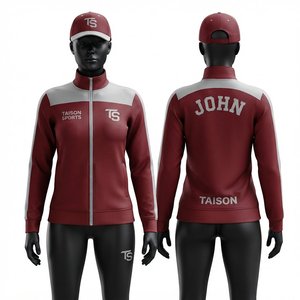 Premium Spandex/Polyester Interlock 350gsm <b>Men</b> Cricket Training <b>Jacket</b> Maroon White Shoulder Panels Custom Heat Transfer - Product Image 1
