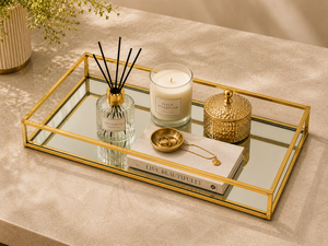 Gold Plated Glass Rectangular Decorative Trays Set Contemporary Home Decor Storage Organizers <b>Mirror</b> Surface Multi Piece Package - Product Image 4