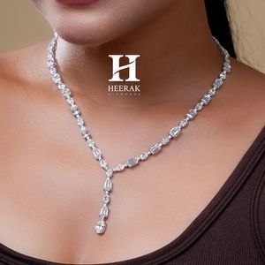 Luxury Geometric Emerald Shape Tennis Choker Long Drop Oval Diamond Lariat <b>Necklace</b> 925 Silver Platinum Plated <b>Statement</b> Jewelry - Product Image 1