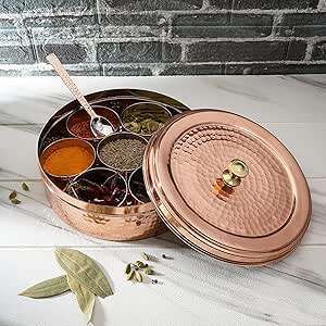 Juego de Recipientes para Especias de Cobre Martillado a Mano, 7 Piezas, 100 ml de Capacidad, Ecológico, Duradero, Resistente a las Manchas, Apto para Alimentos - Product Image 4