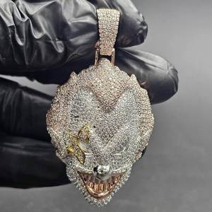 Colgante de Cara de Payaso en Plata 925 con Diamante Moissanita Chapado en Oro, Joyería Fina Hip Hop, Colgantes y Dijes - Product Image 6