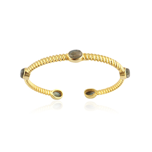 Natural Amethyst Labradorite Cuff <b>Bracelet</b> 18k Gold Plated Twisted Cable Texture Open Bangle Artisan Gemstone Adjustable Jewelry - Product Image 4