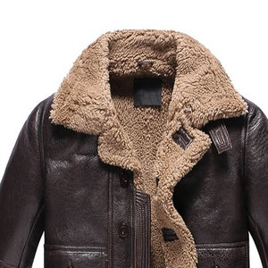 Chaqueta de Motociclista de Cuero Vacuno Marrón para Hombre, Forro de Sherpa, Cuello Camisero, Cierre de Botones, Ropa de Invierno, Corte Regular - Product Image 3