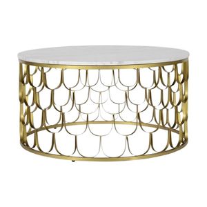 โต๊ะกาแฟสไตล์โมเดิร์น โต๊ะกาแฟสแตนเลสหรูหรา โต๊ะกาแฟโลหะพร้อมท็อปหินอ่อน เฟอร์นิเจอร์สำหรับห้องนั่งเล่น - Product Image 1