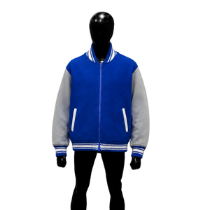 Chaqueta universitaria azul de lana con mangas gris claro, chaqueta bomber de béisbol de primera calidad para hombre y mujer, chaqueta Letterman al por mayor - Product Image 1