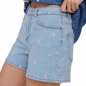 Short en jean taille haute pour femme, 100 % coton, broderie bleue, écologique, personnalisable, marque privée, tendance, en promotion - Product Image 6