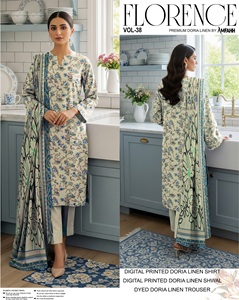 Vestido Lenin de primera calidad para damas, ropa de invierno, trajes Shalwar Kameez para mujeres en lino estampado digital de muy alta calidad. - Product Image 2