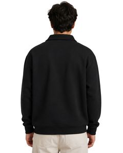 Sweat-shirt à col zippé oversize noir pour homme, en molleton à manches longues, style streetwear décontracté, en coton épais personnalisé - Product Image 2