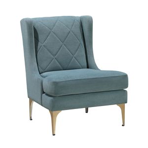 Poltrona Moderna di Lusso in Ciniglia Blu con Schienale Alto, Gambe in Metallo Dorato, Imbottitura a Spirale e Cuciture a Diamante per Soggiorno - Product Image 3