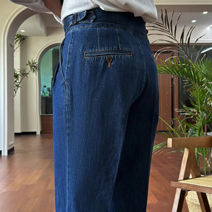 Pantalon de costume plissé LARSUR sur mesure, style italien Naples, en denim, coupe décontractée, sans plis, pour affaires - Product Image 6