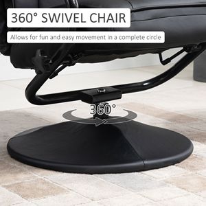 Poltrona Reclinabile Girevole Nera in Pelle PU con Poggiapiedi, USB e Funzione Massaggio per Soggiorno, Ufficio e Camera da Letto - Product Image 5