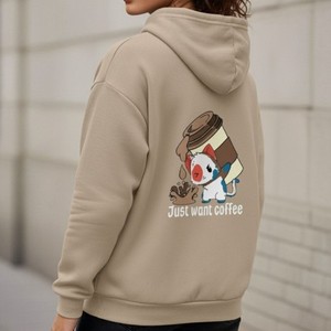 New Arrived Cartoon <b>Cat</b> Printed Hoodie Unisex Regular Fit Autumn Casual Hooded Sweatshirt Beige Back Logo - Product Image 3