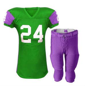 Maillot de football américain personnalisé, taille 24, vert et bleu, numéros d'équipe, col en V, manches courtes, maille respirante, coupe ajustée, taille adulte - Product Image 2