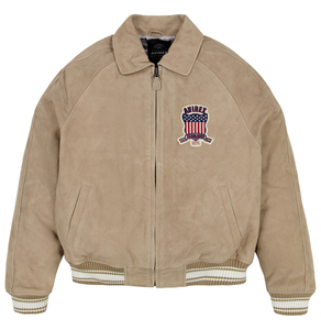 Men's <b>Suede</b> Bomber <b>Jacket</b> With Embroidered Patch Design Turn-down Collar Zipper Closure Casual Autumn Wear - Product Image 5