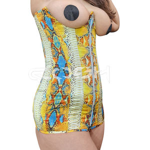 OEM Custom Yellow Snakeskin Print Cupless <strong>Corset</strong> <strong>Dress</strong> Women&rsquo;s <strong>Under</strong> Bust Zip-Up Bodycon Mini <strong>Dress</strong> - Product Image 2