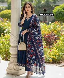 Women's Embroidered Work Cotton <b>Kurti</b> And Pant With Mul Mul Dupatta Set Ready To Wear - Product Image 3